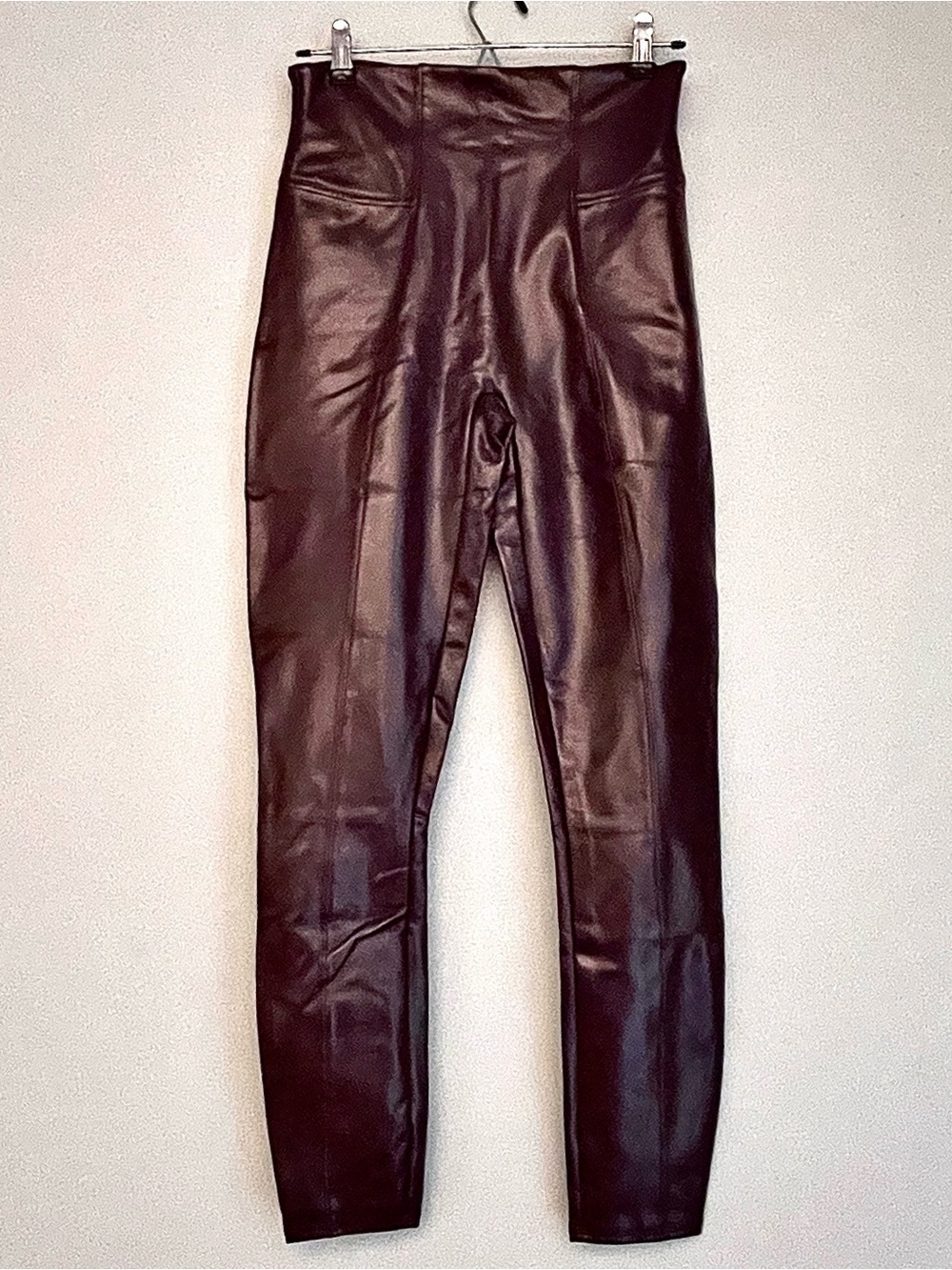 SPANX Patent Faux Leather Leggings Ruby Burgundy Stretch Size Medium
